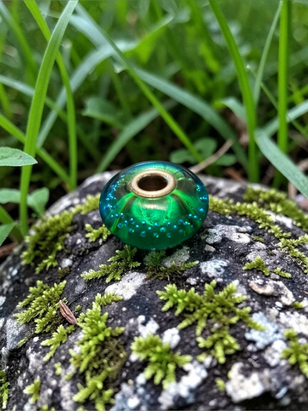 Green Trace Trollbeads Sterling Silver Glass Charm